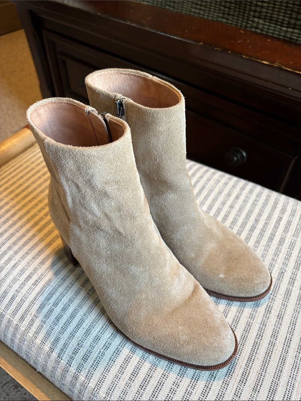 Madewell Beige Suede Ankle Booties with Side Zip